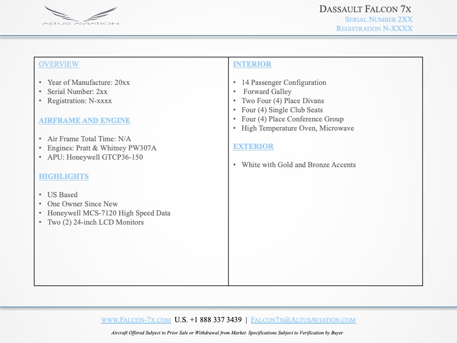 Dassault Falcon 7x Specification P8